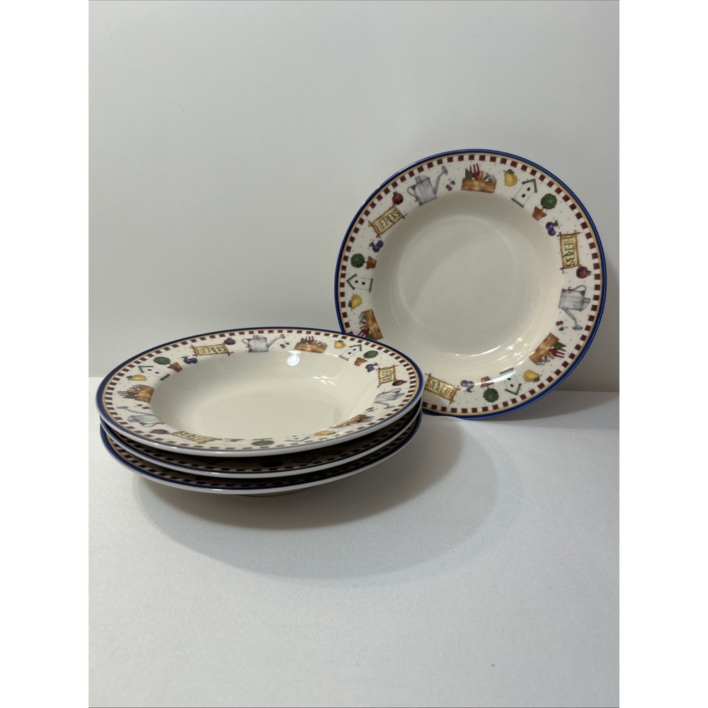 Cambridge Potteries Winters Garden Set of 4 Wide Rimmed Bowls Cottagecore Farm